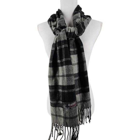 ITALY DESIGN MEN’S PLAID SCARF — CASHMERE BLEND • BLACK/GRAY • FRINGED - Picture 1 of 5